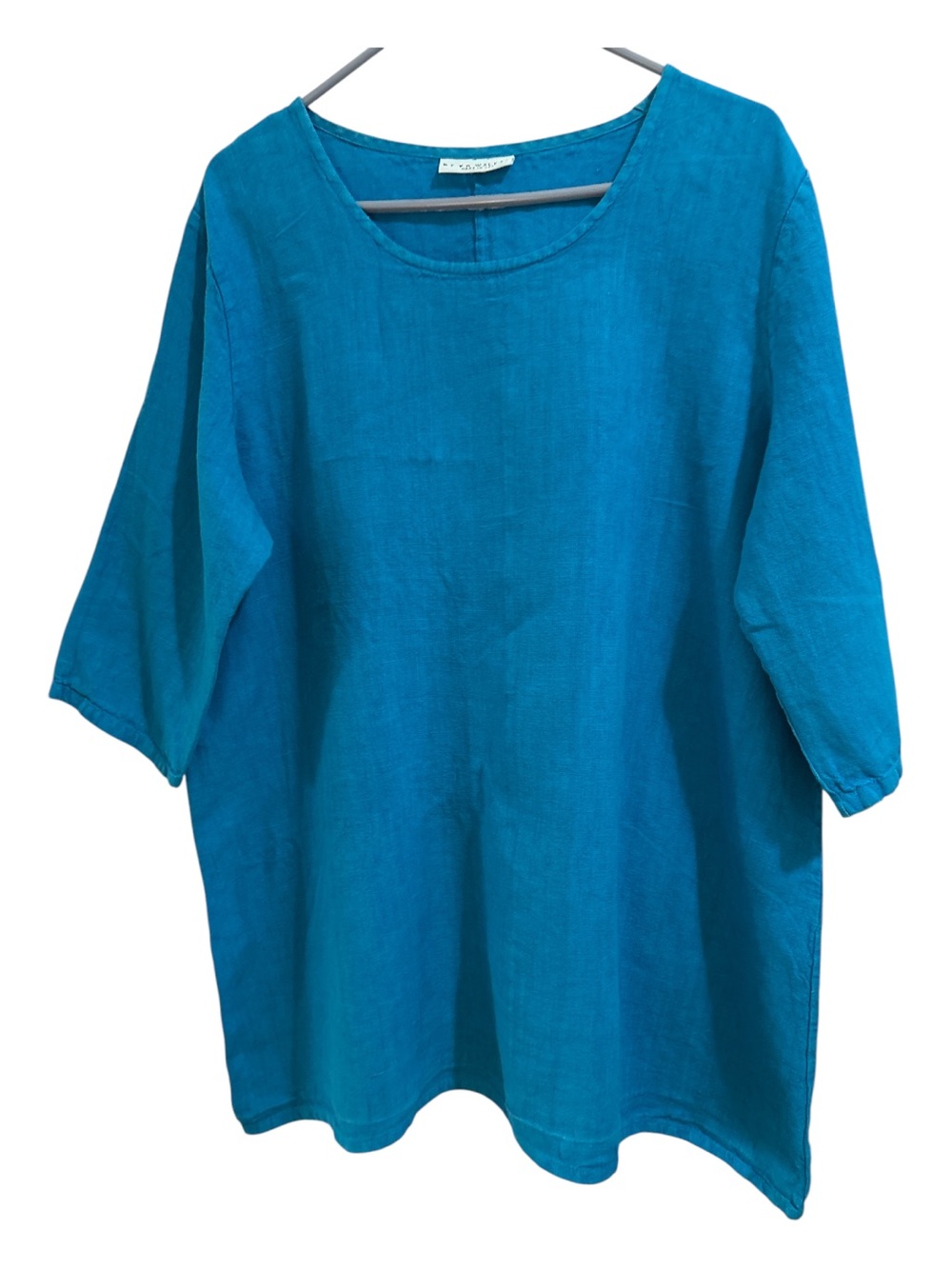 STUNNING BLUE BRYN WALKER LINEN TUNIC IS BRIGHT AND COMFORTABLE SIZE M